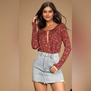 Free People (Intimately) Floral Long Sleeve Bodysuit, Size M